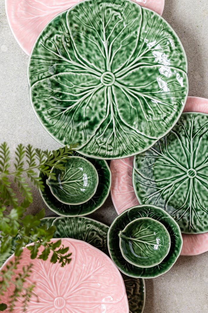 Artistic ceramic plates and bowls, perfect for stylish dining decor.